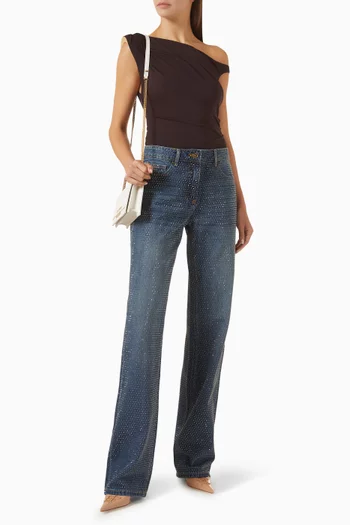 Rhinestone Wide-leg Jeans in Denim