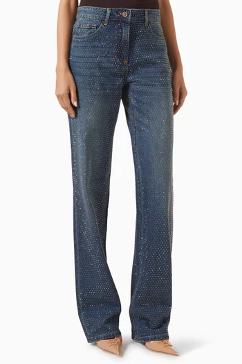 Rhinestone Wide-leg Jeans in Denim