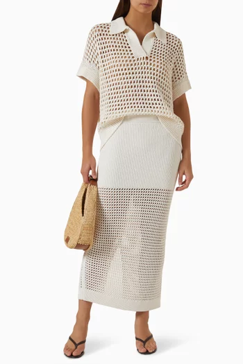 Supersized Polo Shirt in Open-knit