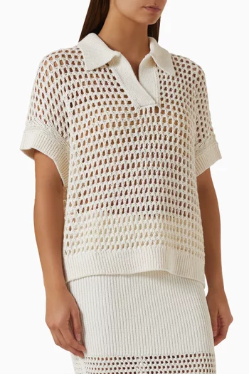 Supersized Polo Shirt in Open-knit