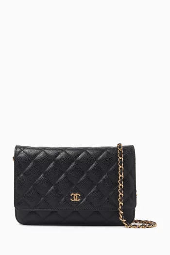 CC Wallet on Chain in Quilted Caviar Leather