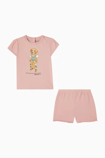 Bear Graphic T-Shirt & Shorts Set in Cotton