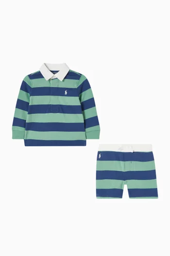 Stripped Polo T-Shirt & Shorts Set in Cotton