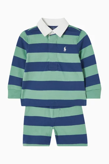 Stripped Polo T-Shirt & Shorts Set in Cotton