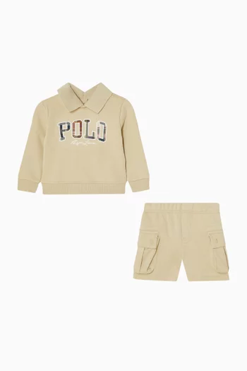 Logo Graphic Polo T-Shirt & Shorts Set in Cotton
