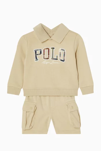 Logo Graphic Polo T-Shirt & Shorts Set in Cotton