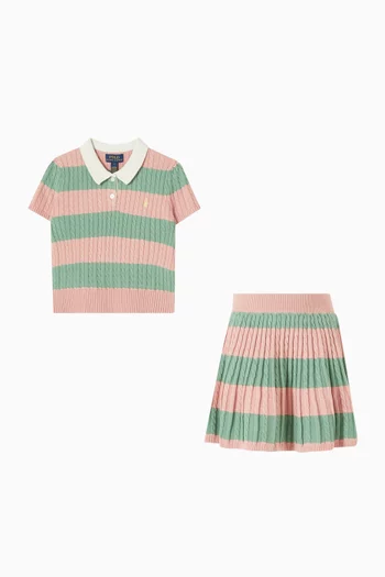 Striped Polo Shirt & Skirt Set