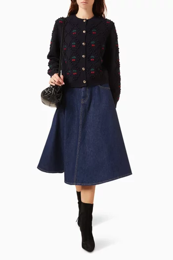 Jamy Flared Midi Skirt in Denim