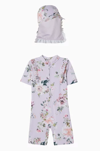 Floral Rash Guard & Cap Set