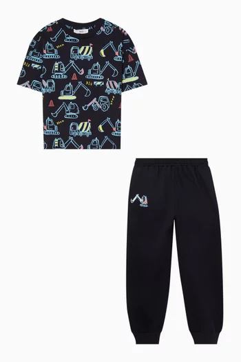 Construction-print T-shirt & Sweatpants Set