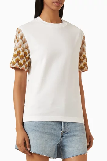 Knit-trim T-shirt in Jersey
