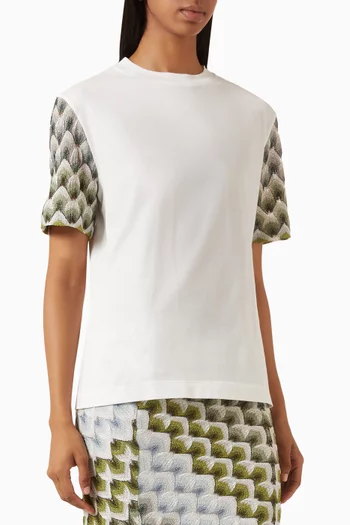 Knit-trim T-shirt in Jersey