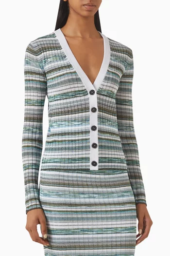 Rib V-neck Cardigan in Rayon Blend