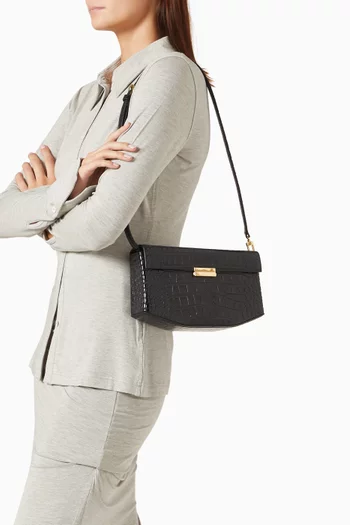 Clip Clutch Bag in Croc-embossed Leather