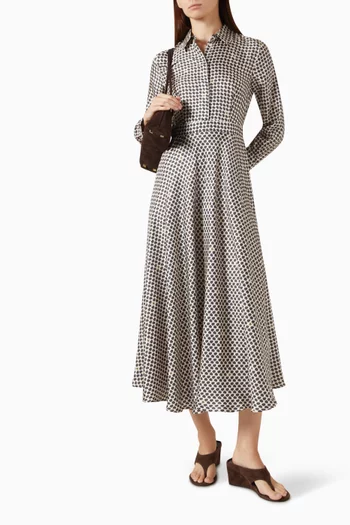 Printed Shirtdress in Silk Twill