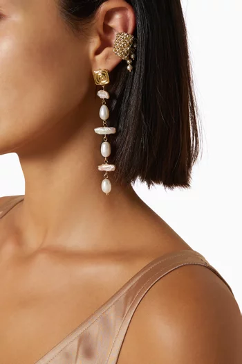 The Seychelles Pearl Drop Earrings in 14kt Gold-plated Brass