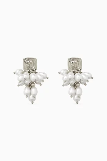 The Seychelles Pearl Drop Earrings in Rhodium-plated Silver