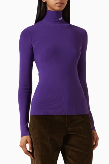 Embroidered Anagram Turtleneck Top