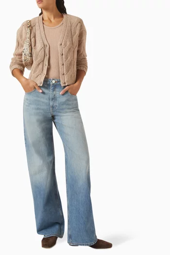 Jolie V-neck Cropped Cable Cardigan in Cashmere