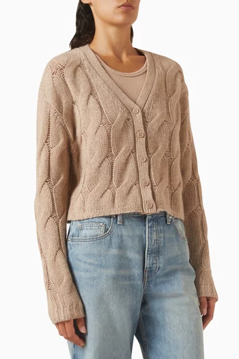 Jolie V-neck Cropped Cable Cardigan in Cashmere