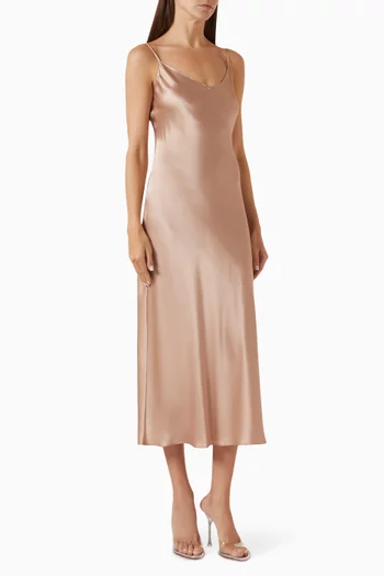 Taylor V-neck Bias-cut Midi Dress in Silk