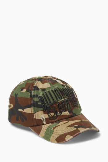 Distressed Camo-print Arch Logo Cap