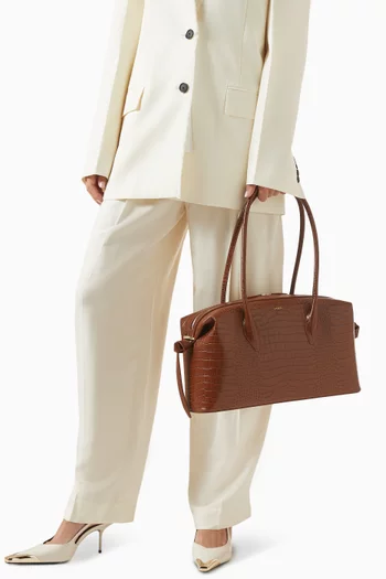 Small Brioche Duffle Bag in Croc-embossed Leather