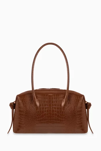 Small Brioche Duffle Bag in Croc-embossed Leather