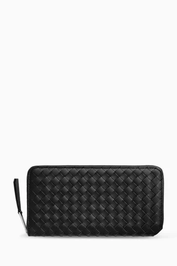 Piccolo Zip Around Wallet in Intrecciato Calfskin