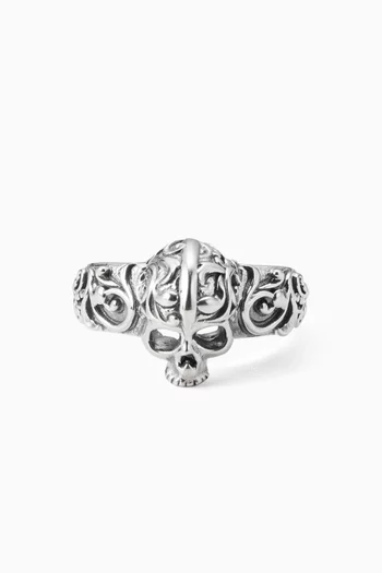 Flourish Skull Ring in Sterling Silver