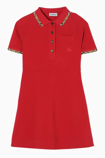 Check Trim Polo Shirt Dress in Cotton