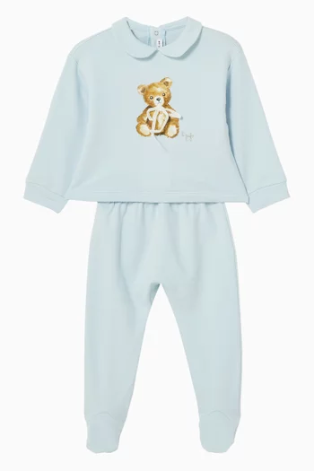 Teddy Bear Top & Footed Pants Set in Cotton Fleece