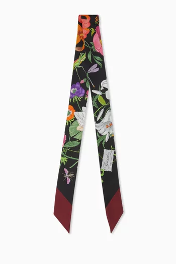 Flora-printed Ribbon Scarf in Silk