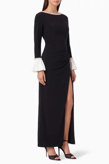 Pearl Trim Gown in Jersey