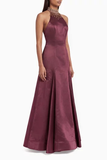 x Ieena Embellished Gown in Satin