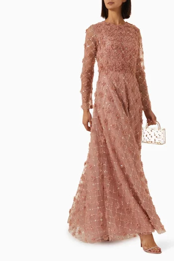 Beaded High-neck Gown in Mesh