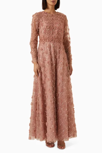 Beaded High-neck Gown in Mesh