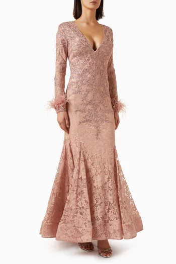 Embellished Feather Mermaid Gown