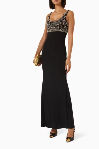 Embellished Scoop-neck Gown in Jersey