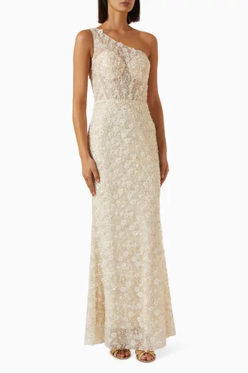 Floral Sequin One-shoulder Gown