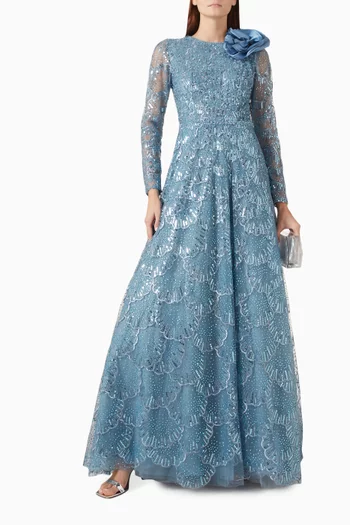 Embellished Floral-appliqué Ball Gown