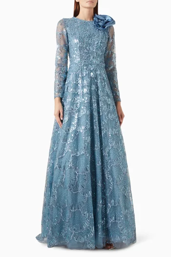 Embellished Floral-appliqué Ball Gown