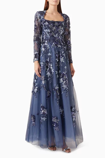 Embellished Floral A-Line Gown
