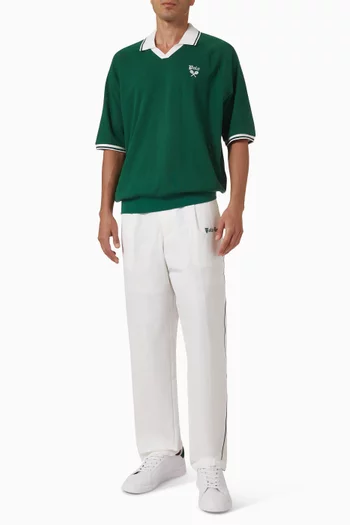 Logo Embroidered Johnny Collar T-shirt in Cotton