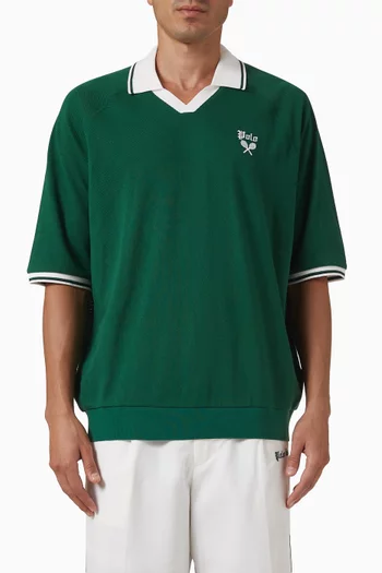 Logo Embroidered Johnny Collar T-shirt in Cotton