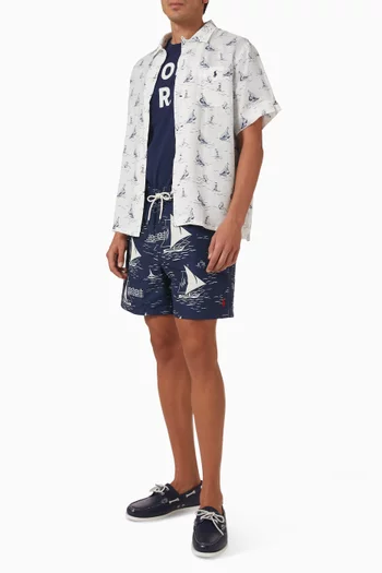 Boat Print Shirt in Linen