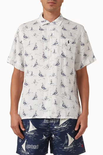 Boat Print Shirt in Linen