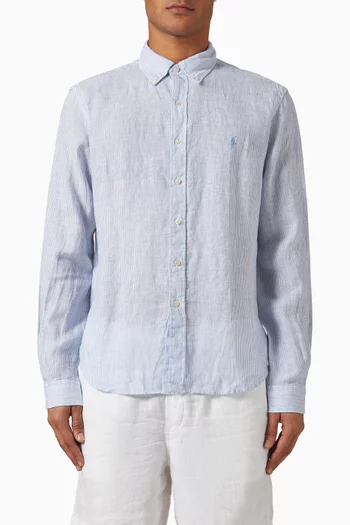 Logo Striped Shirt in Linen