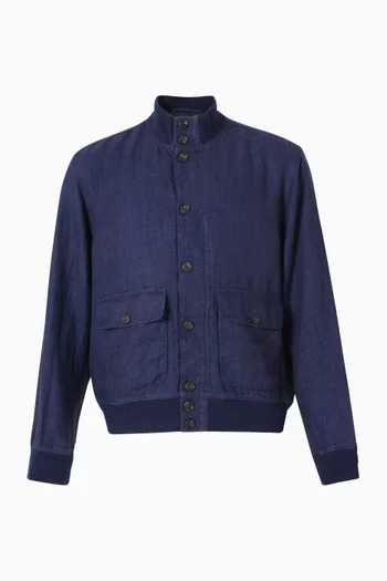 Button-up Bomber Jacket in Linen