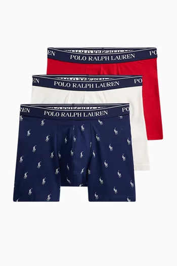 Printed Boxer Briefs in Stretch Cotton, Set of 3